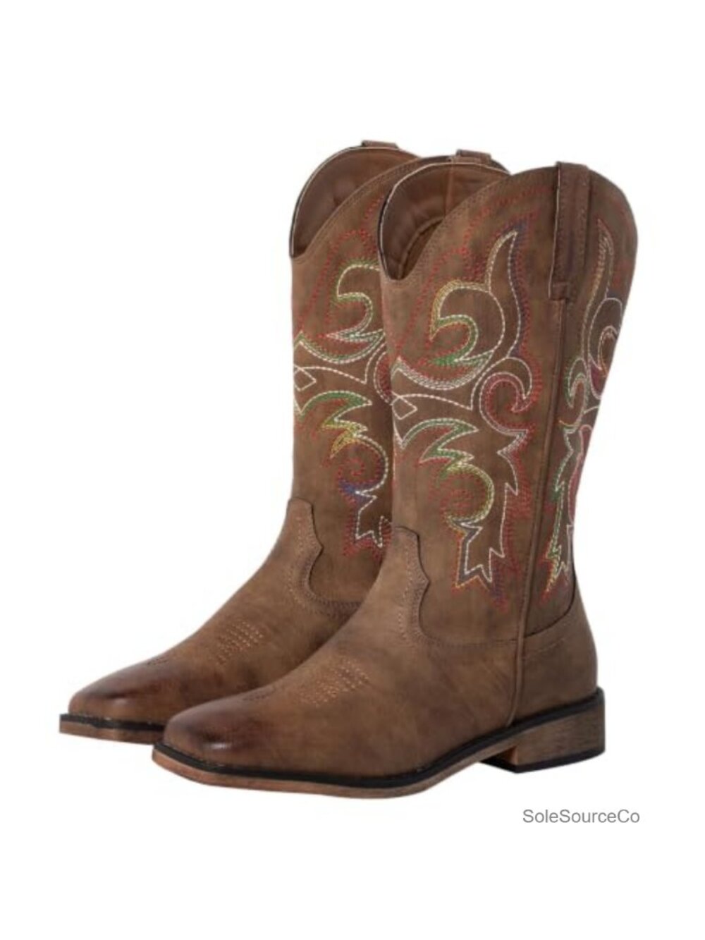 Women's Square Toe Cowboy Boots Faux Leather Mid-Calf